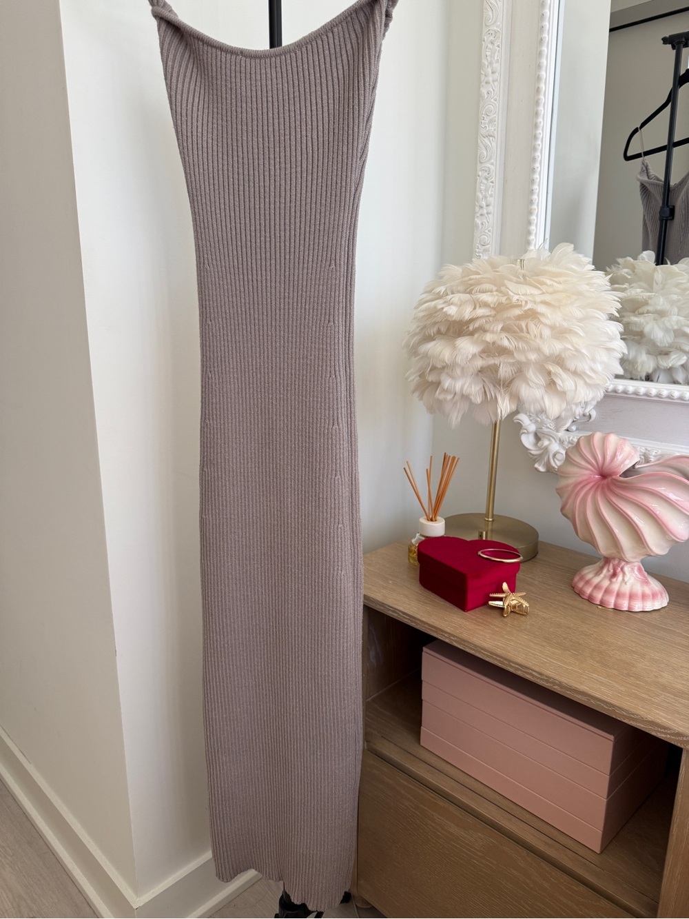Zara Knit Bodycon Midi Dress in Taupe - Picture 2 of 11